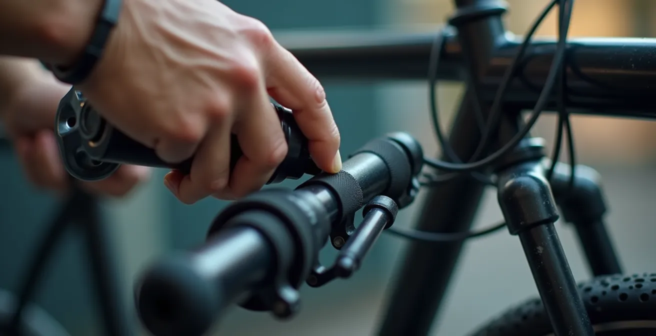 Gros plan sur des mains appliquant de la lubrification sur les pièces mobiles d'un porte-vélo