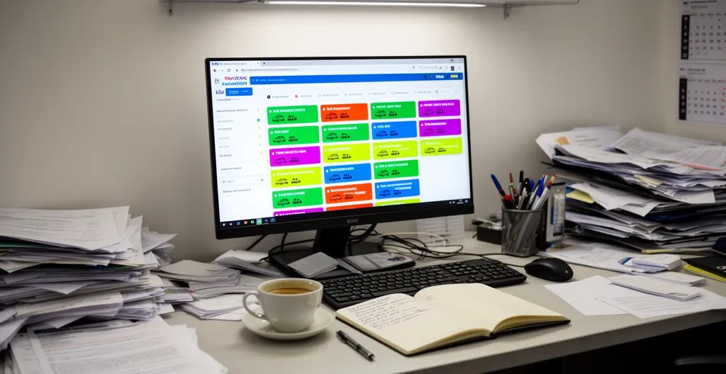 Poste de travail dans une agence de location avec écran affichant un tableau de bord de gestion de flotte